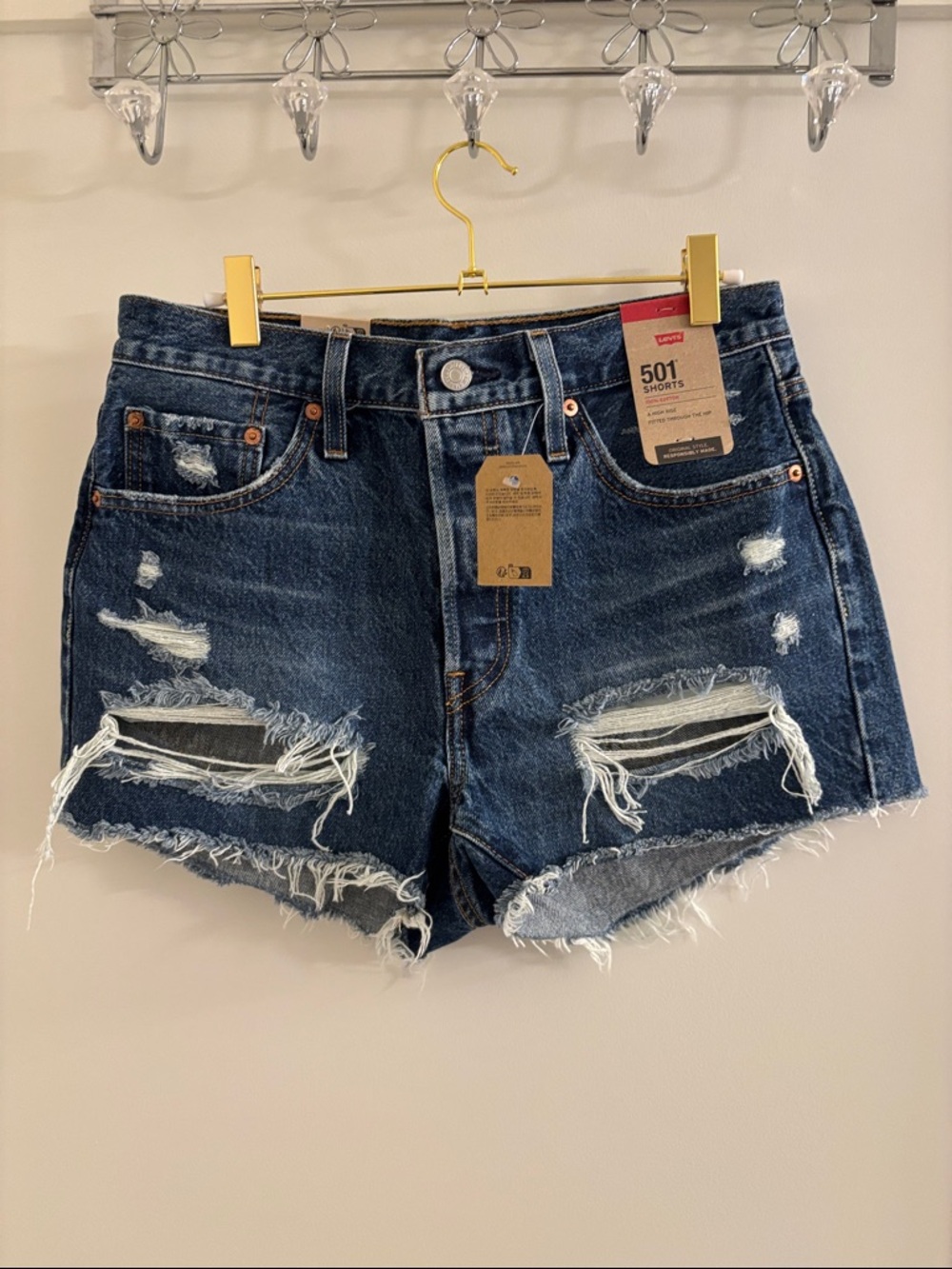 Levi's Distressed Dark Blue Denim Cutoff Shorts